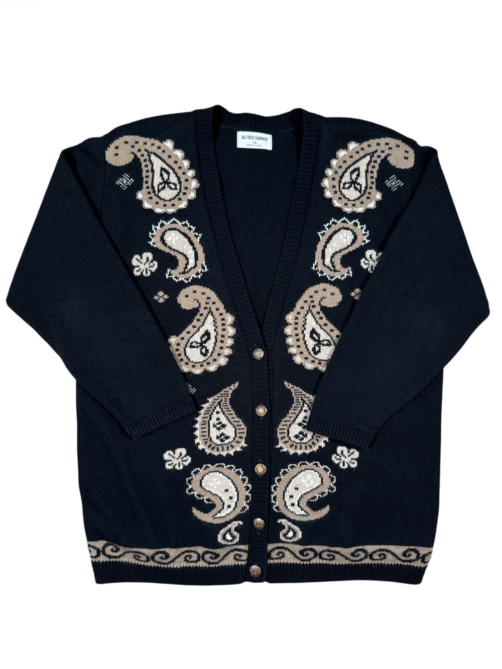 Vintage Alfred Dunner Women’s Black Paisley Knit Cardigan Sweater Plus Size 1X